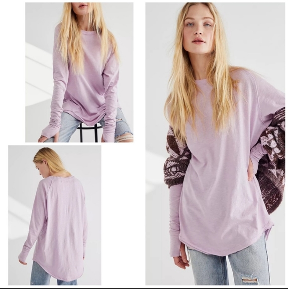 NWT We the Free FP Arden Long Sleeve Tee in Lavendar Purple